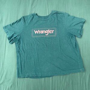 Wrangler Green Crop Top Oversized Baggy Comfy Soft Tee T-shirt Women Size XL